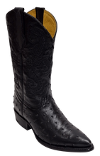 Ostrich Print Leather Black Cowboy Boot