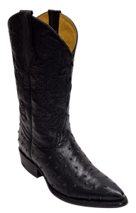 Ostrich Print Leather Black Cowboy Boot