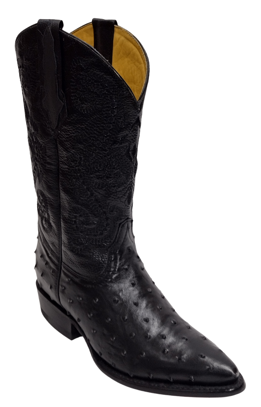 Ostrich Print Leather Black Cowboy Boot