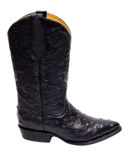 Ostrich Print Leather Black Cowboy Boot