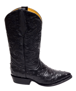 Ostrich Print Leather Black Cowboy Boot